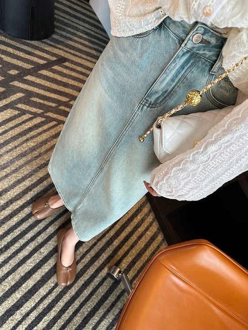 Mid-Length Back Slit Skirts